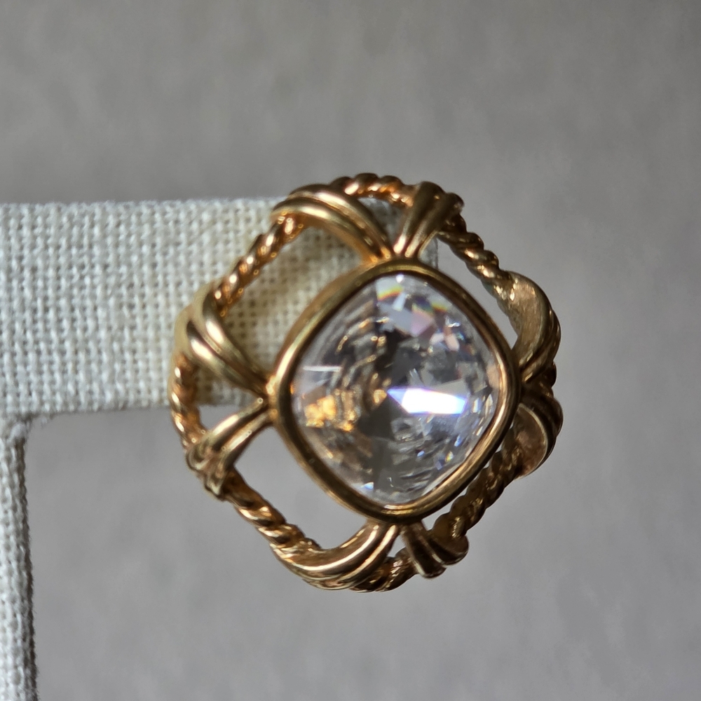 Swarovski Gold Tone Rope Crystal Center Post Back 1980s Earrings - Picture 3 of 11